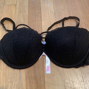 Pink black push up date bra